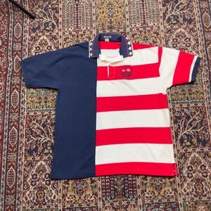 VTG 1996 USA Paralympic Team Atlanta Polo Shirt L Red White Blue Stars Flag Knit